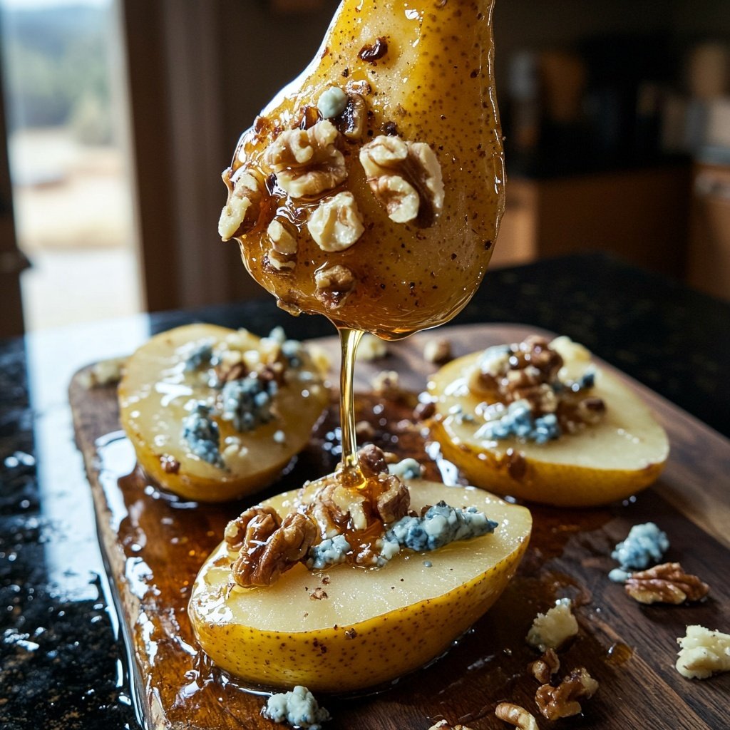 Easy Roasted Pears with Blue Cheese, Walnuts and Honey