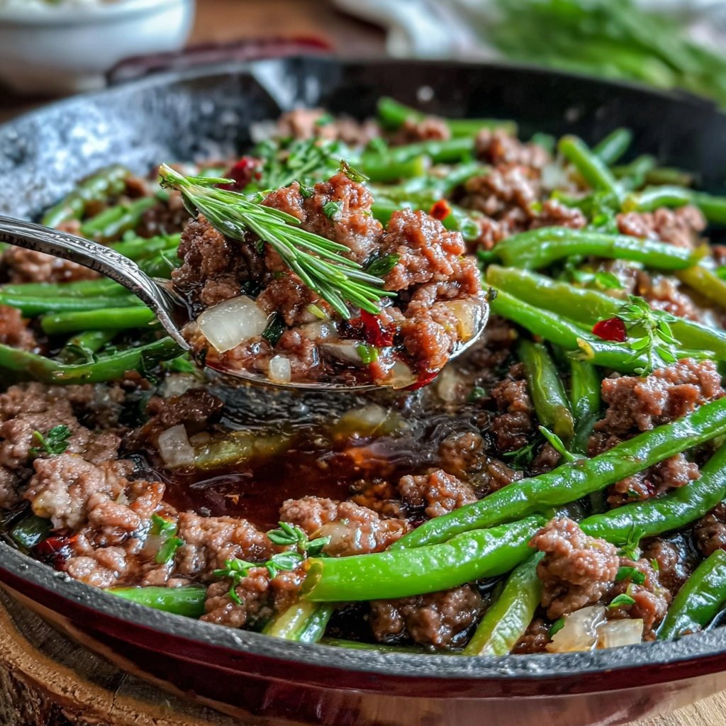 Hamburger Meat And Green Bean Skillet