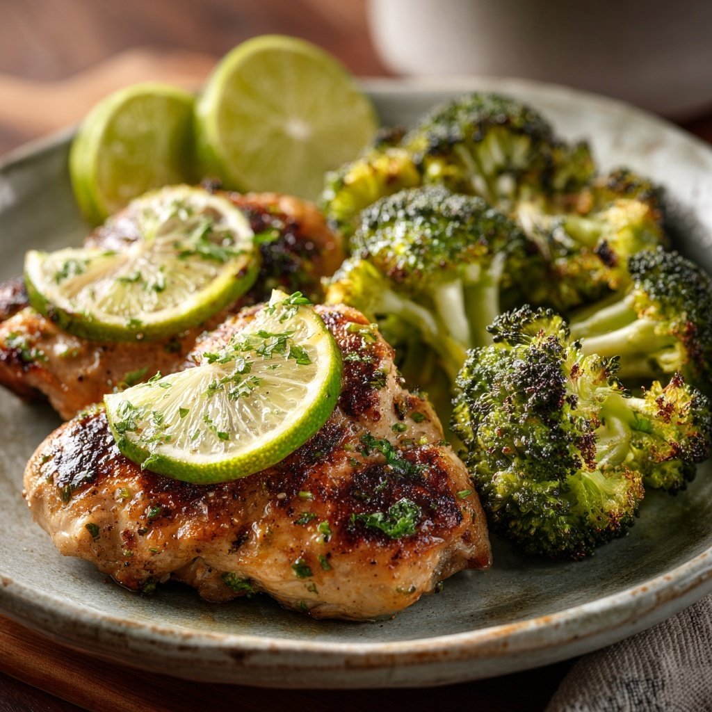 Healthy Garlic Lime Chicken With Roasted Broccoli